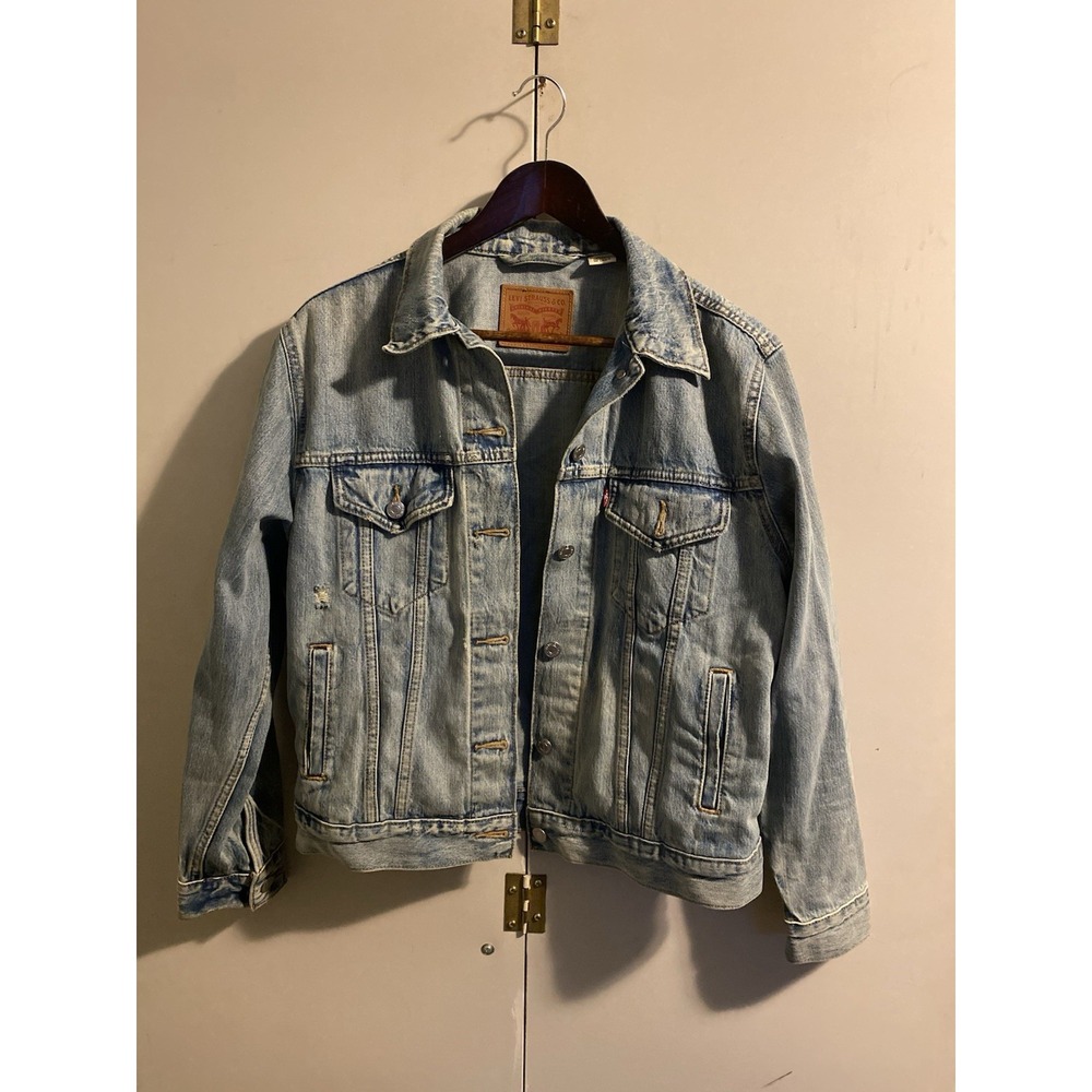 Levi's Ex-Boyfriend Trucker Denim Jacket Womens Medium M Distressed Light Wash
